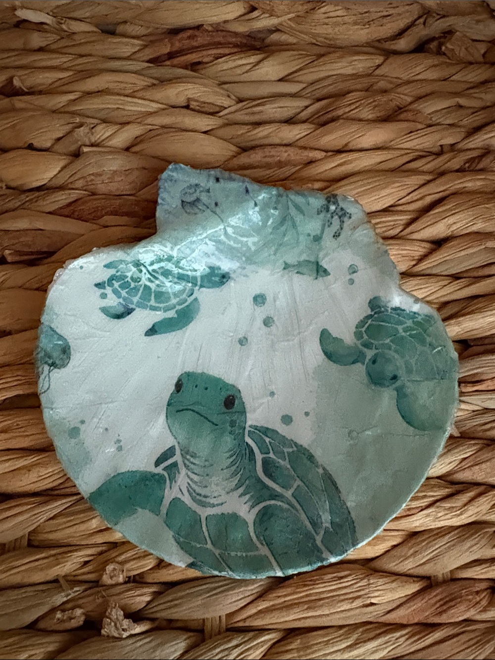Hand Crafted Teal Sea Turtle Shell Art